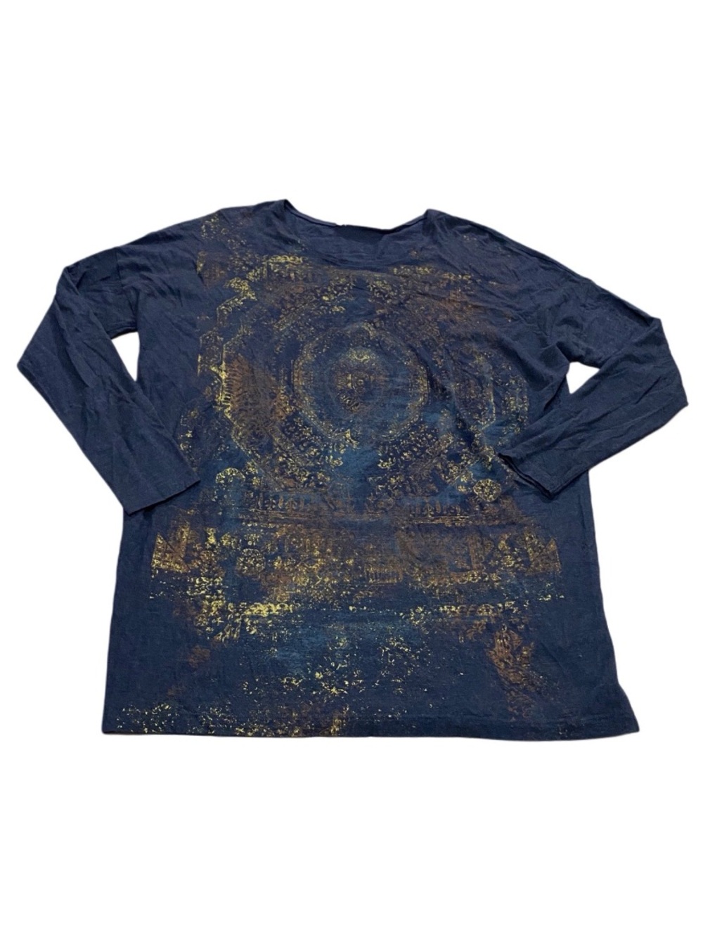 Peruvian Connection Boho Art Graphic Pima Cotton Modal Blend Tunic Blue Medium